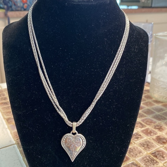 Brighton Ophelia‎ triple strand silver etched heart pendant collar Necklace - Picture 3 of 5